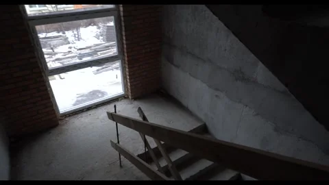 Fast POV Camera Movement Through Dark Unfinished Building Corridor Видео 334040034