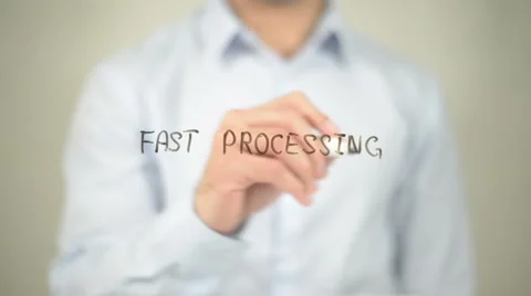 Fast Processing , man writing on transparent screen Stock Footage 62763990