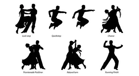 Fast Quickstep Dancing Couple Silhouettes Stock Illustration