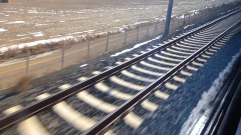 Fast rail way from inside the train Stock Footage 102587202