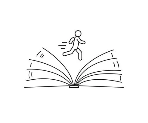 Fast read, speed reading and learn, line art. Getting knowledge from book, ed Stock Illustration