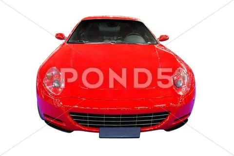 Fast red car front view isolated.jpg Stock Photos