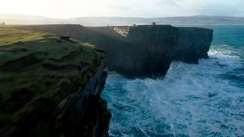 Fast Revealing Aerial Over the Cliffs at Downpatrick Head, Ireland Stock Footage 123445857