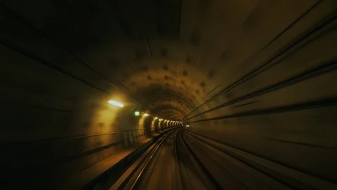 Fast ride in the subway tunnel, first-person view. Movement in the tunnel causes Stock Footage 97941673