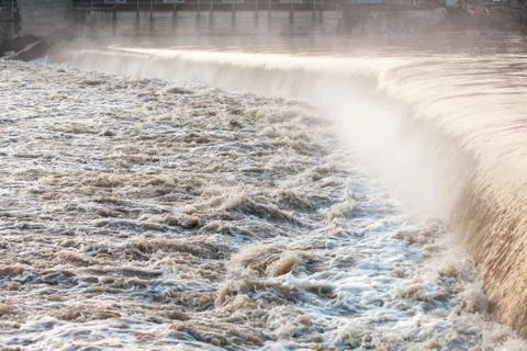 Fast river after the flood. 스톡 사진