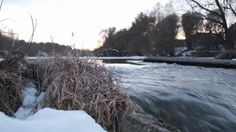 Fast River in early spring. Medium plan Stockbeeldmateriaal 108832392