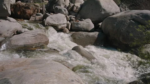 Fast River Flow Between Granite Boulders Stock Footage 314894656