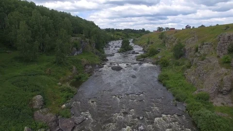 Fast river stream from above Stock Footage 77343474
