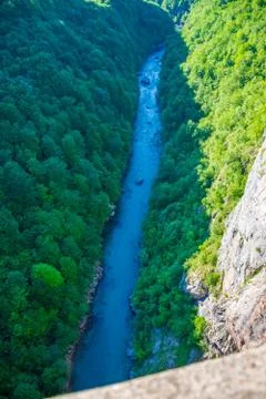 The fast river Tara flows at the bottom of the canyon. Stock-Fotos