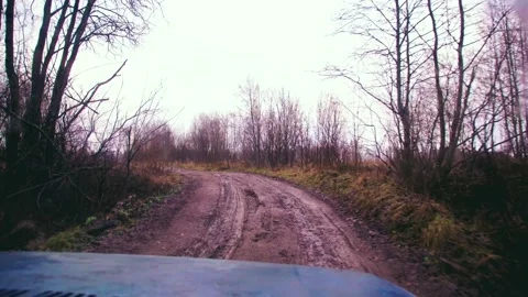 Fast off-road traffic in the forest with mud Stock Footage 225058871