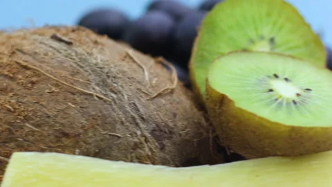 Fast rotating of close up macro fresh ripe fruits Video stock 141685289