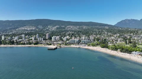 Fast Rotational Drone Orbit Over Ambleside Beach, West Vancouver British Co.. Stock Footage 329820516