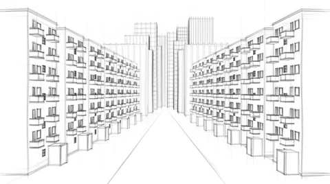Fast rough drawing of modern city perspective (FULL HD) Video stock 36689290
