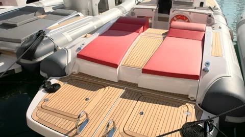 Fast rubber boat docked during Genoa Boat Show Stock Footage 60048741