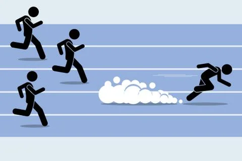 Fast runner sprinter overtaking everybody in a race track field event. Stock Illustration