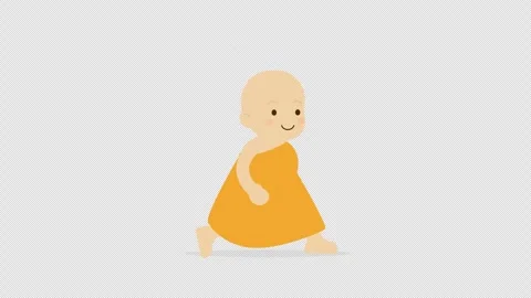 Fast Running Monk Animation Cute Cartoon Mascot Walk and Run Stock Footage 327895947