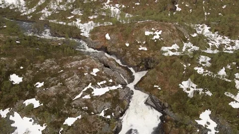 Fast running rapids/waterfall in river, Alta, 4K Drone Video stock 146803289