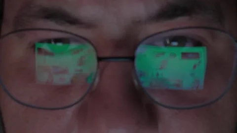 Fast Scrolling Web Browser or Code Editor Reflection on Glasses Video stock 343021613