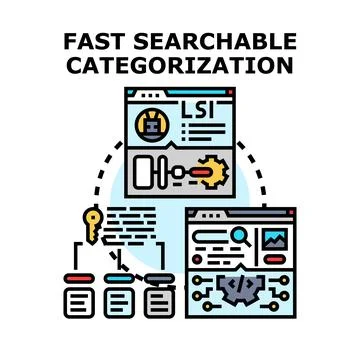 Fast searchable categorization information processing concept Illustrazione stock