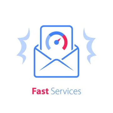 Fast services, email letter, open envelope, send document Illustrazione stock