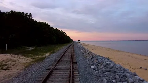 Fast Shot Over Train Tracks near Bay Bluff, Pensacola Vídeo Stock 155775665