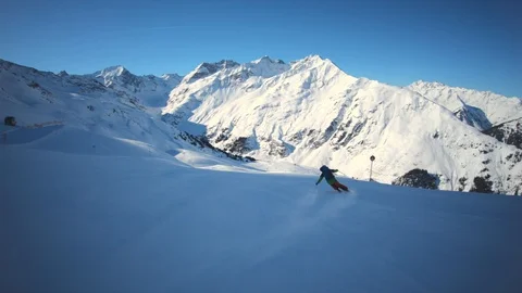 Fast skiing on the slopes, GoPro Follow Stock Video Pond5