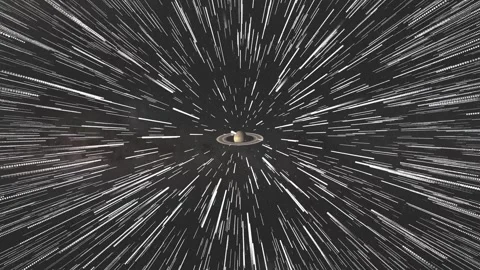 Fast space travel through galaxy with Saturn planet zoom effect cosmic back.. Stock Footage 332686359