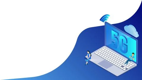 Fast speed 5G network connection laptop and high storage data cloud server .. Stock Illustration