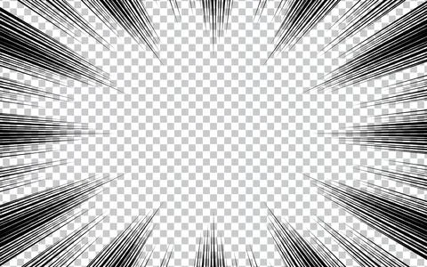 Fast speed lines on transparent background. Anime comic speed line movement.. Stock Illustration
