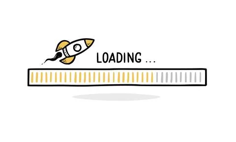 Fast speed loading bar doodle with rocket Stock Illustration
