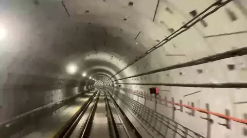Fast speed subway train moving forward looping. Singapore subway Stock Footage 228061996