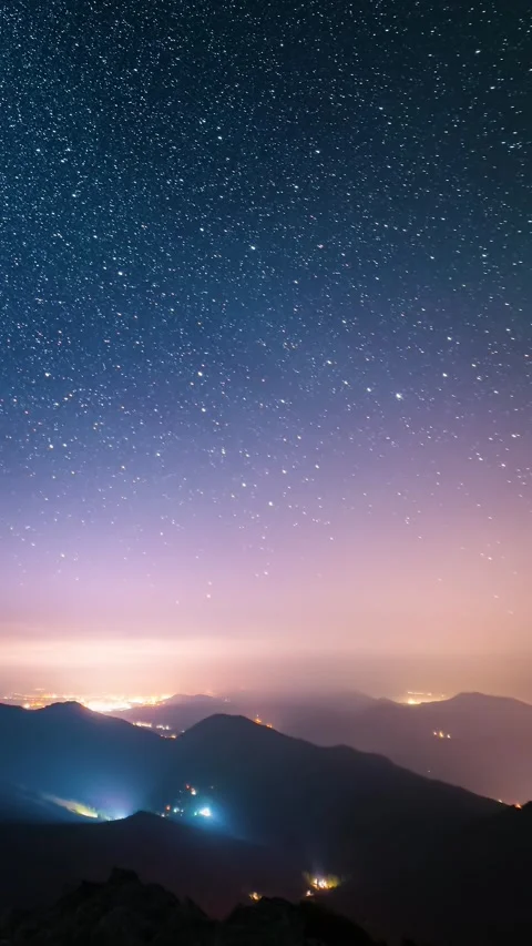 Fast Stars and Clouds Moving Over City at Night, Vertical Astronomy Timelapse Stock Footage 314079907