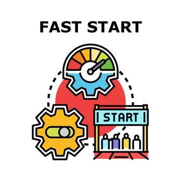 Fast start concept including speed meter and beginning line Ilustração Stock