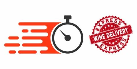 Fast Stopwatch Icon with Scratched Express Wine Delivery Seal Stock Illustration