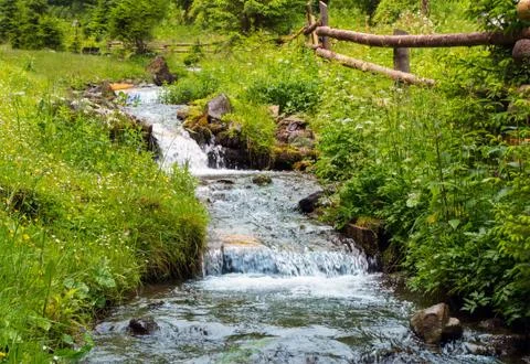 Fast stream with cascade. Stock Photos