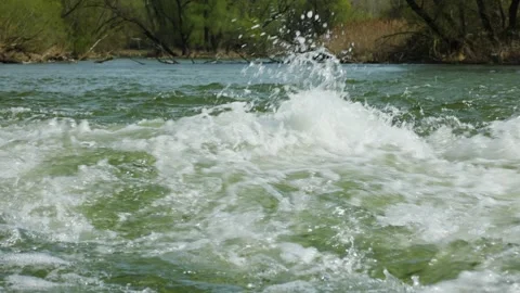Fast stream of Danube river in spring season, Slovakia Stock Footage