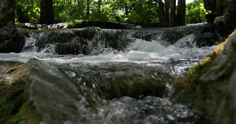 Fast streaming water along rocks at Plitvice, National Park, Croatia Stock Footage 79560353
