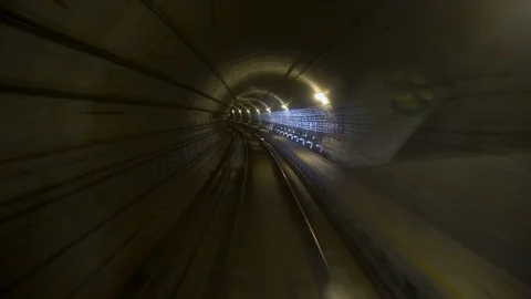 Fast Subway Train Driving Through Tunnel Hyperlapse Stock Footage 114427170