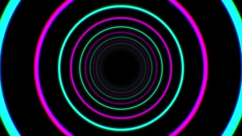 Fast Through Neon Colored Multiple Circles Tunnel Background Loop Stock Footage 240319227