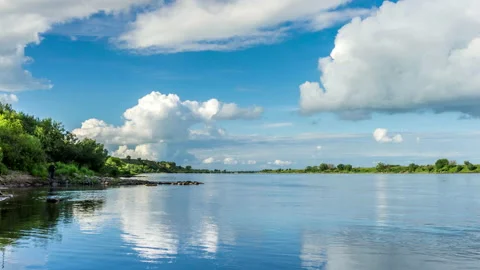 Fast Time-Lapse Of The Beautiful River and Sky Stock Footage