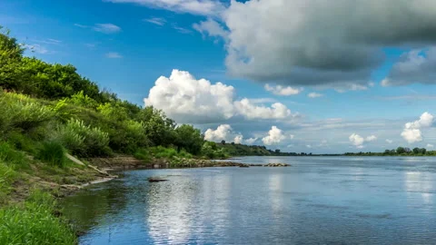 Fast Time-Lapse Of The Beautiful River and Sky Stock Footage 133013132