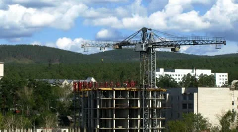 Fast time lapse of tower cranes and construction site Видео 8849188