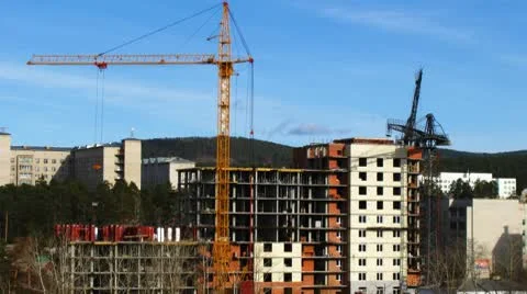 Fast time lapse of tower cranes and construction site Видео 8849199