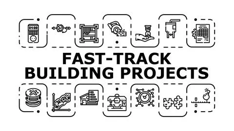 Fast-track building projects banner icon vector illustration Stock Illustration