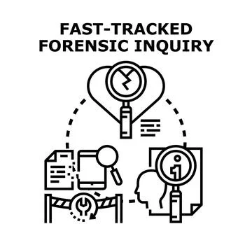Fast tracked forensic inquiry concept combining investigation elements 库存插图