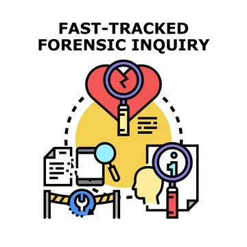 Fast tracked forensic inquiry concept combining investigation elements Stock Illustration