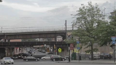 Fast Train Going Over Bridge Above Street Stock Footage 100852084
