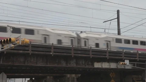 Fast Train Going Over Bridge Above Street Stock Footage 100852182