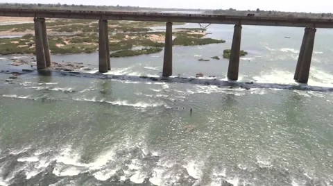 A Fast Train Passing On a River Bridge Stock Footage 50153951