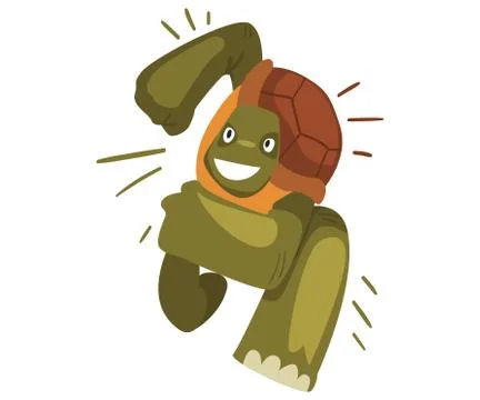 Fast Turtle Running, Funny Tortoise Animal Cartoon Character, Front View Vector Illustrazione stock